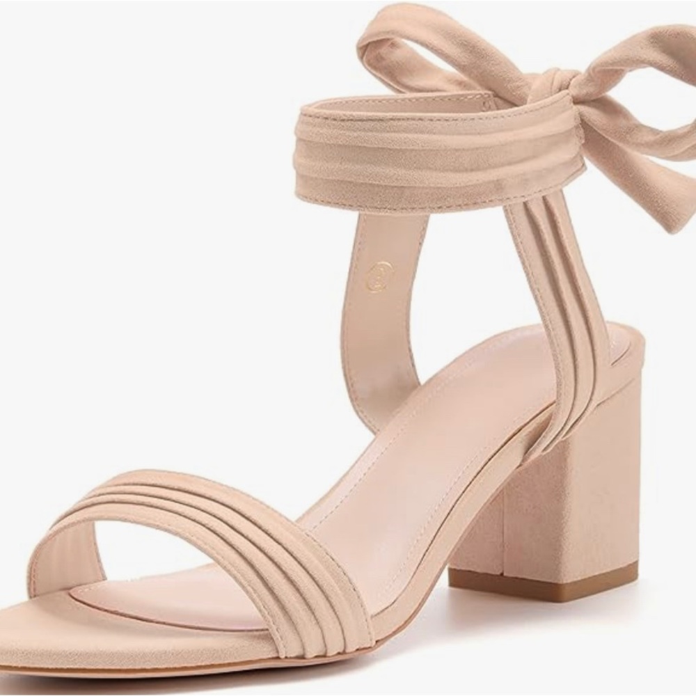 Womens Open Toe Ankle Tie Back Low Block Chunky Heels size 7